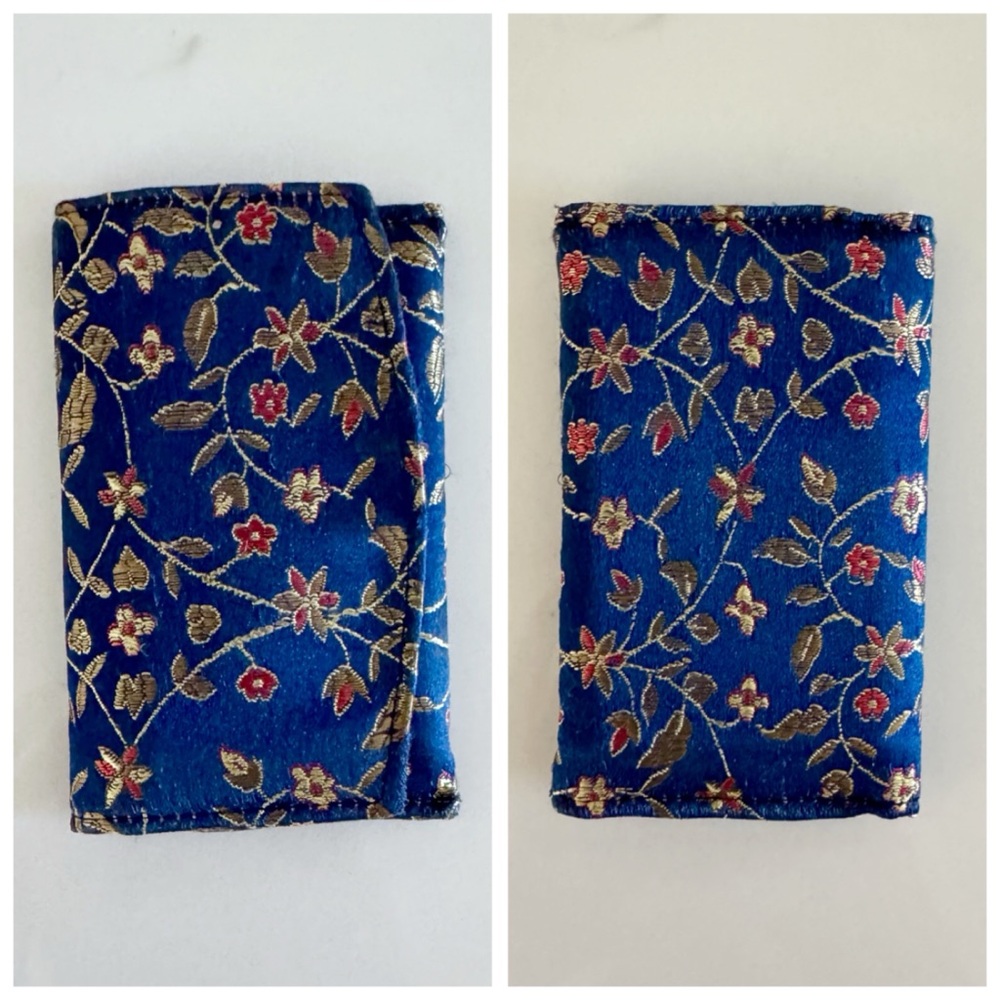Vintage Chinese Floral Silk Embroidered Fold-Over Card Holder Wallet, Navy Blue - Picture 12 of 16
